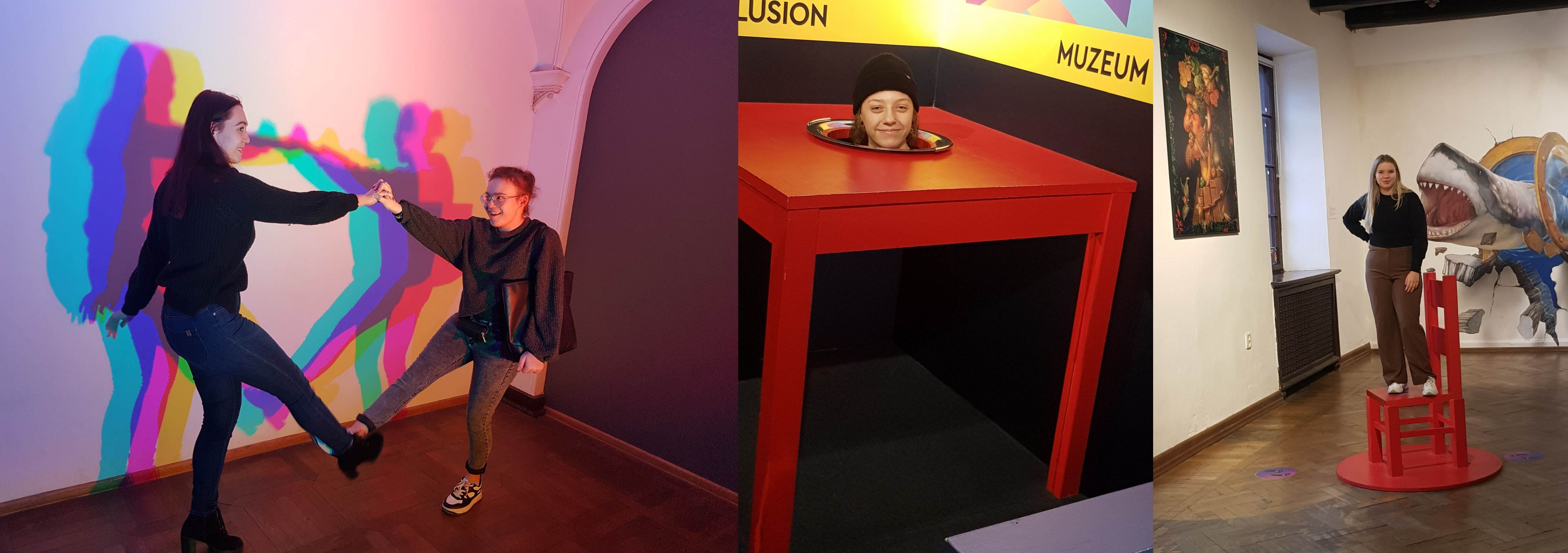 uczniowie w muzeum iluzji