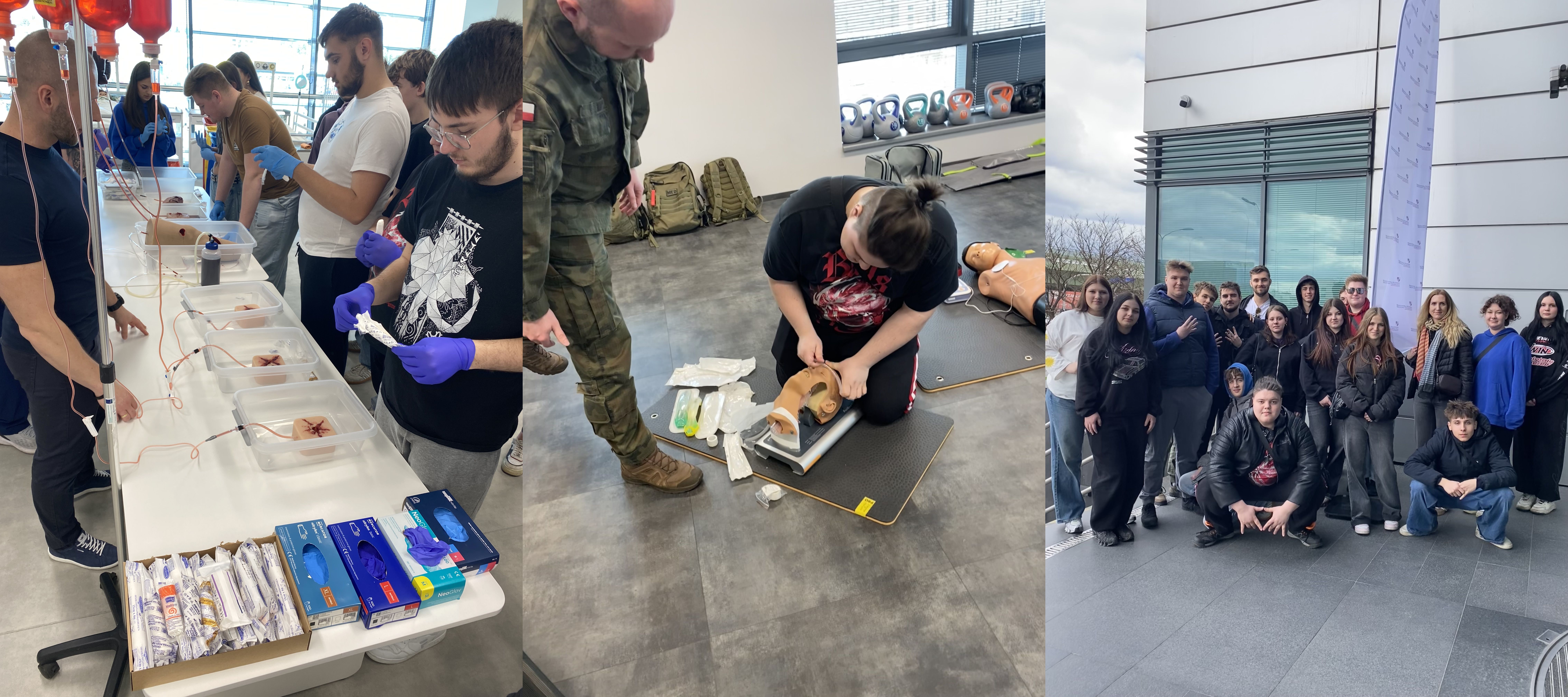 uczniowie podczas zajęć z I pomocy