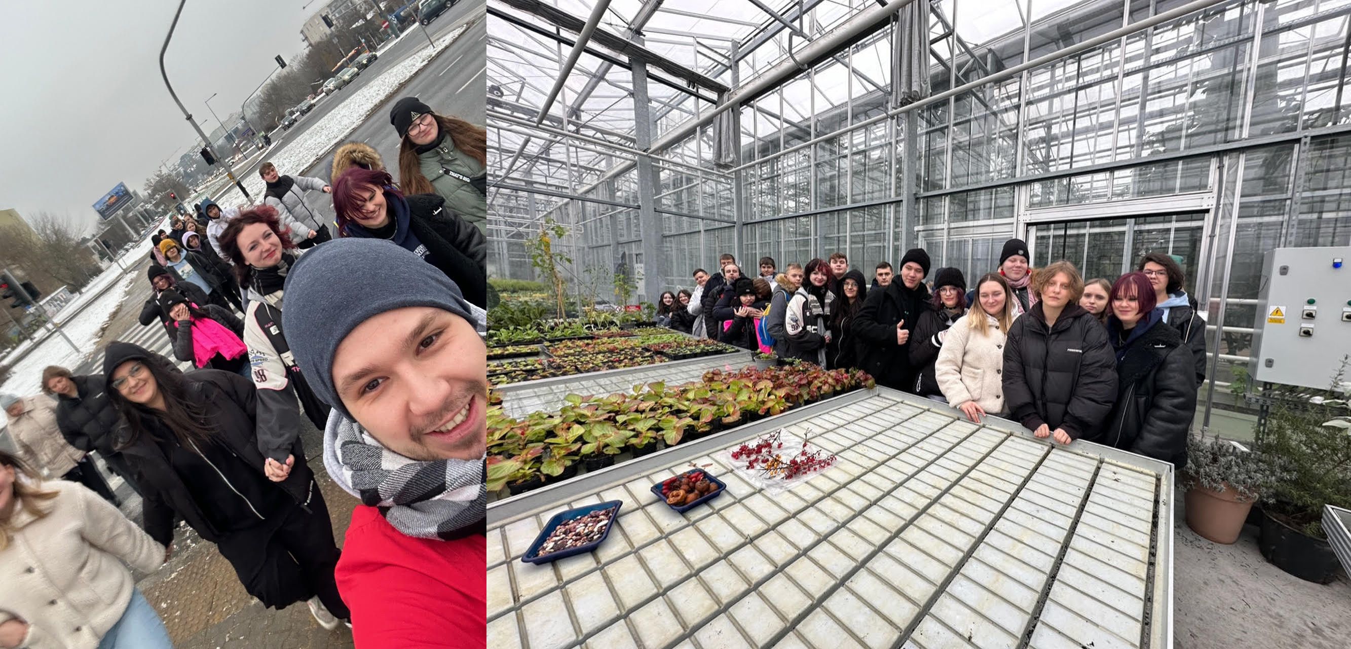uczniowie podczas wycieczki do ogrodu botanicznego