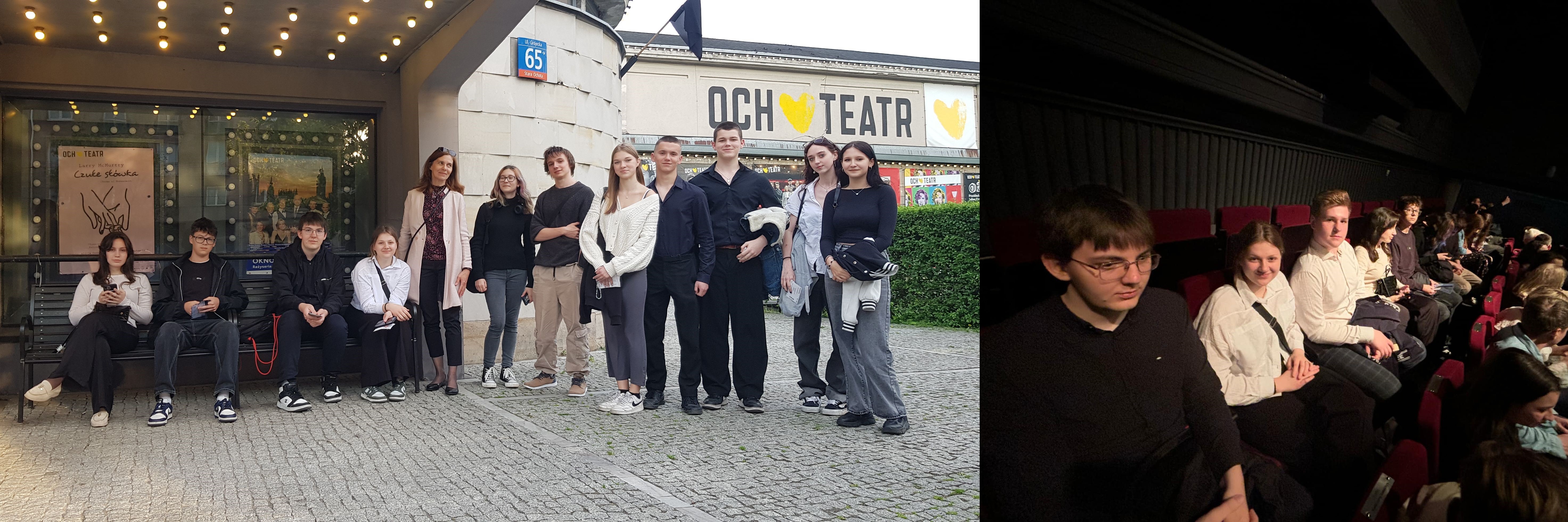 uczniowie podczas wyjścia do teatru