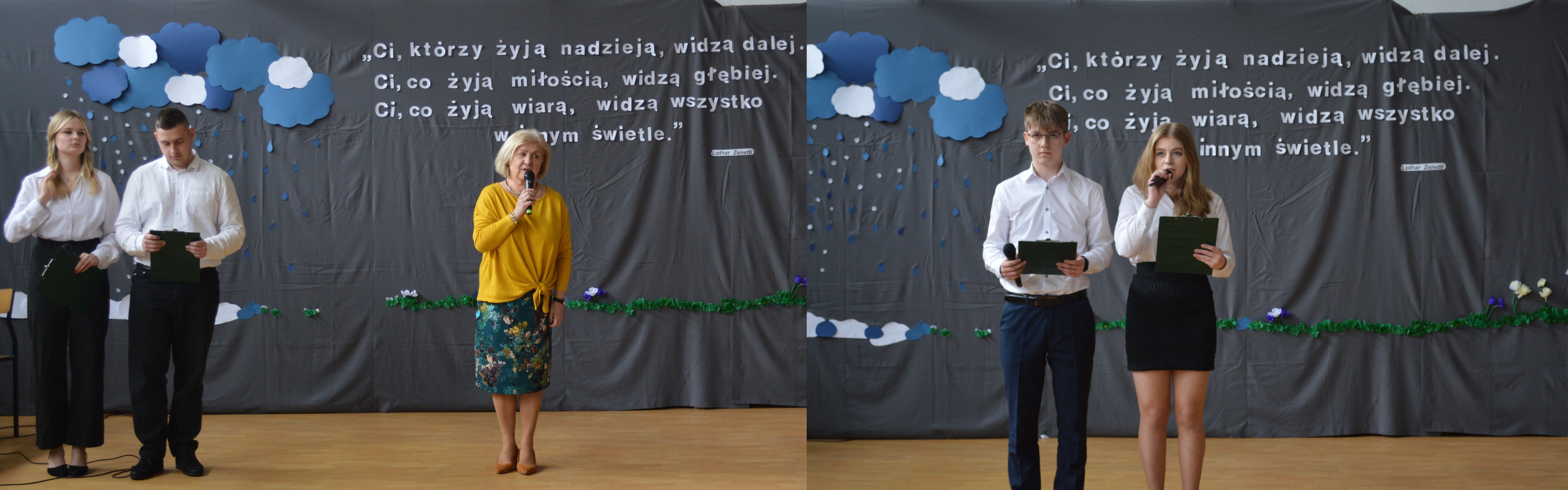 uczniowie podczas apelu, przemówienie Pani Dyrektor