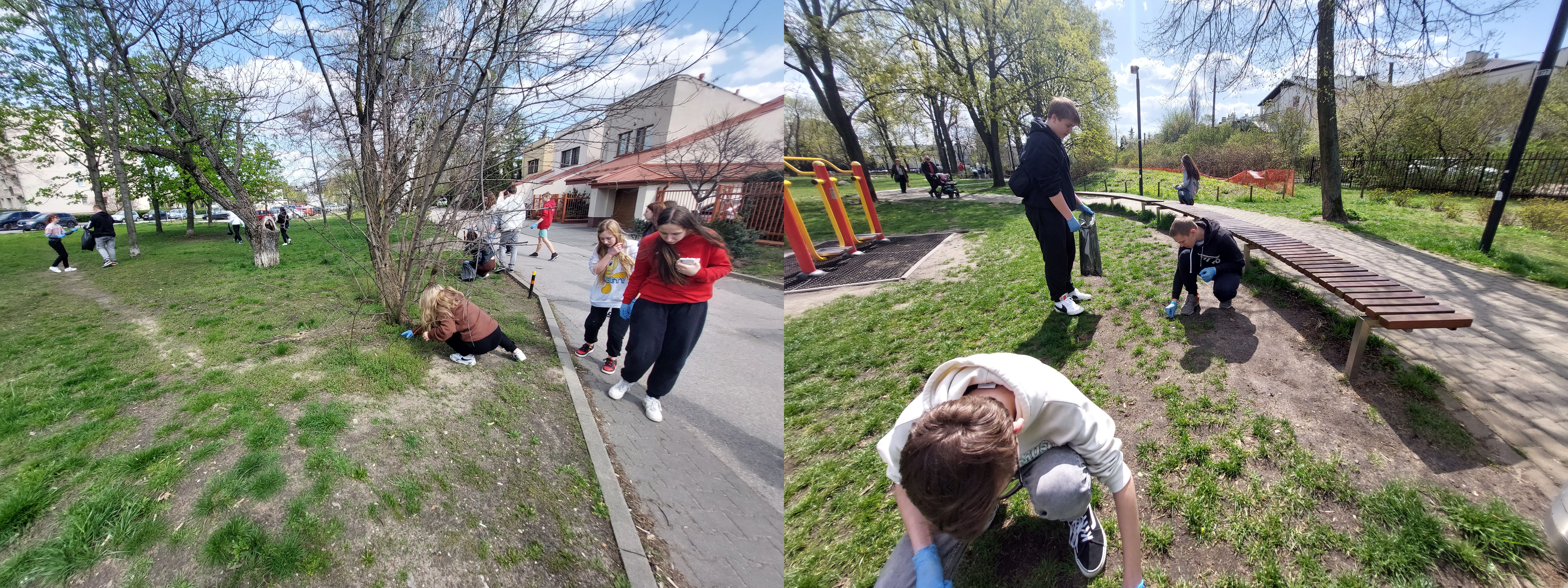uczniowie podczas akcji sprzątania