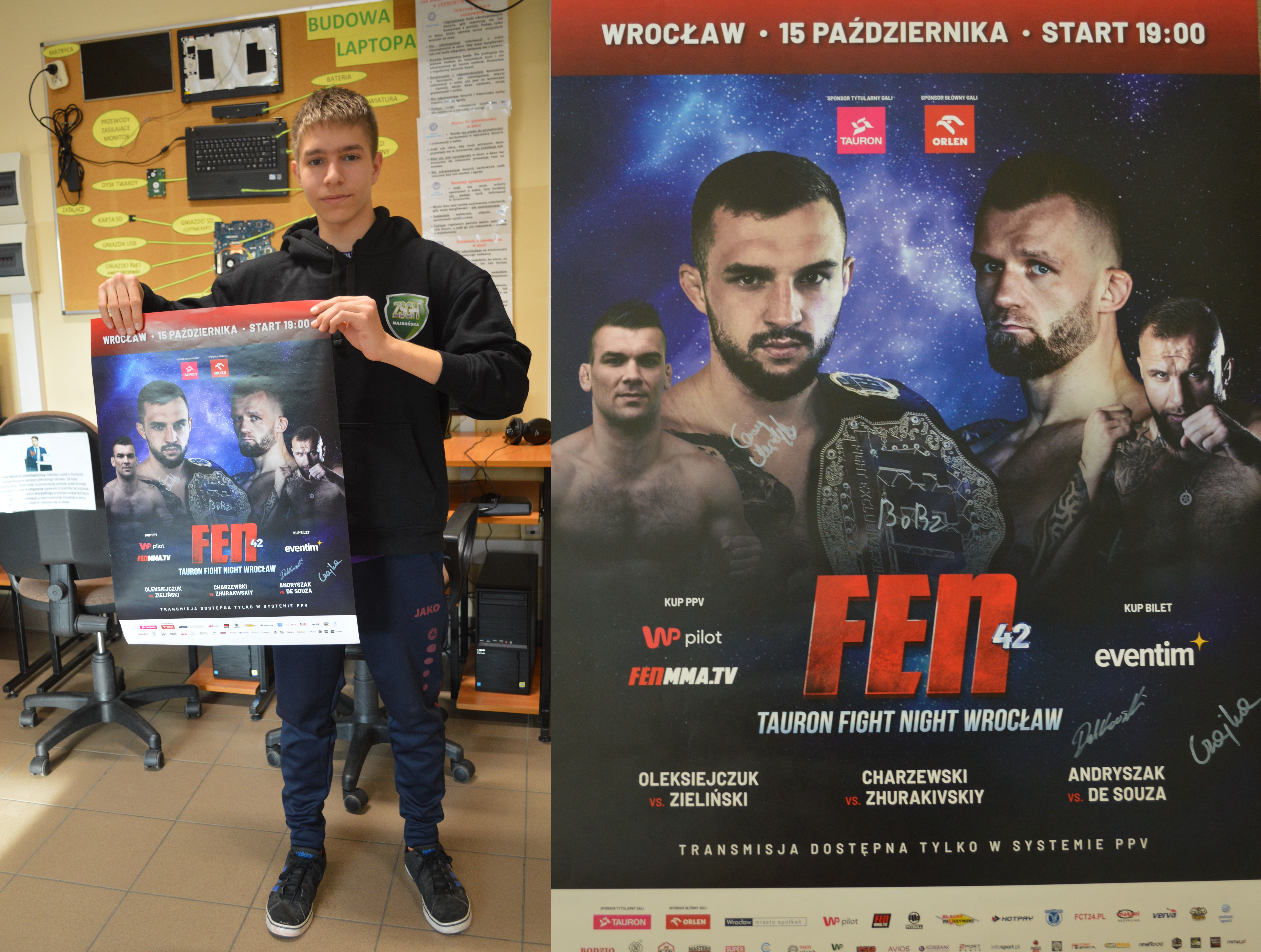 uczeń z przekaznym plakatem